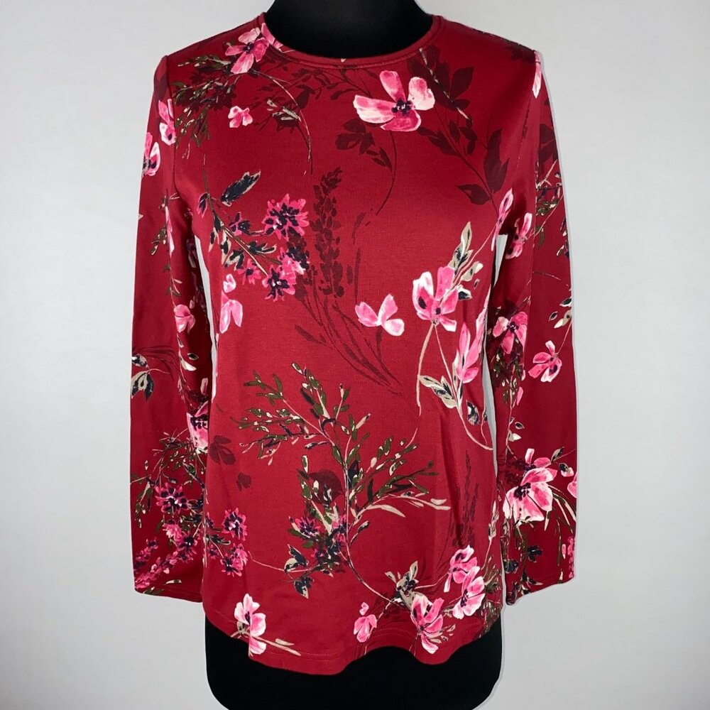 Croft & Barrow Classic Tee T-Shirt Top Womens S Floral Print Long Sleeves Casual